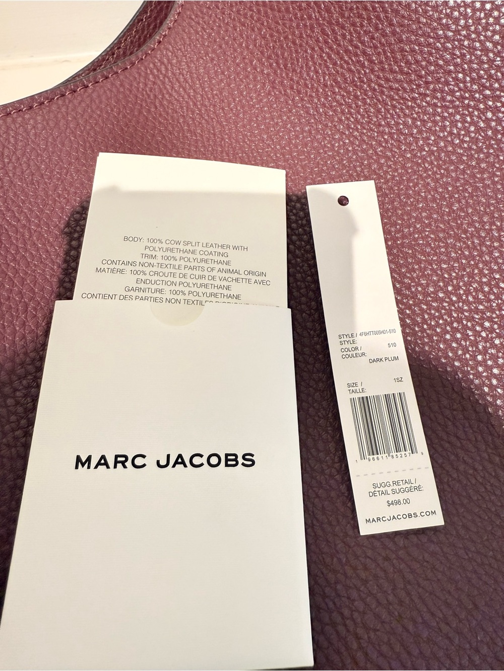 NWT Marc Jacobs large work hobo bag - dark plum - Picture 7 of 7
